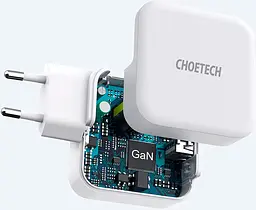 Мережевий зарядний пристрій Choetech PD 65W GaN Mini Fast Charger White (PD8002-EU-WH) [100840] - мініатюра 4