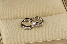Сережки кільця Хuping Jewelry два камінці 10 мм сріблясті