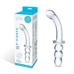 Двосторонній фалоімітатор G-Spot Glas Ribbed 20.3 см (прозорий) - мініатюра 9