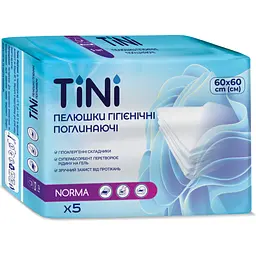 Пелюшки гігієнічні поглинаючі TINI Norma розмір 60х60 см 5 шт.