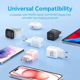 Зарядний пристрій 1xUSB-C 20W GaN+USB-C cable М-М Білий Vention - мініатюра 10