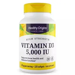 Витамин D3 в масле МСТ, Vitamin D3 in MCT Oil, 5000 МЕ, 120 гелевых капсул Healthy Origins vit0001569