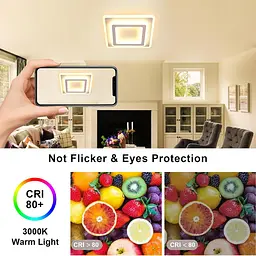 Toolight LED Стельовий світильник Square, 44W 4950LM Сучасний акриловий світлодіодний стельовий світильник білого кольору, яскраві - мініатюра 5