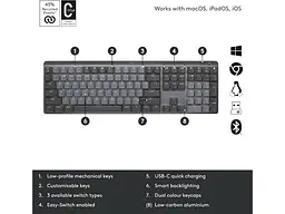 Клавіатура Logitech MX Wireless Illuminated Performance Graphite Clicky (920-010759) - мініатюра 7