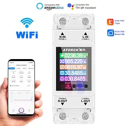 Розумний лічильник електроенергії з wifi, екраном та 4-ма видами захисту на DIN рейку до 100 ампер Atorch AT2PW (100973) - мініатюра 2