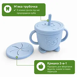 Дитячий силіконовий посуд для прикорму "Тедді" набір 9 предметів на присосках, Блакитний - мініатюра 6