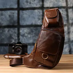 Чоловіча сумка цікавої форми через плече Vintage 22959 коричнева - мініатюра 9