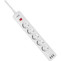 Мережевий фільтр-подовжувач 2E SP515M2-USB-WH 5хSchuko, 3xUSB, 2 м, 5розеток, 16A, 3.68 кВт - мініатюра 2