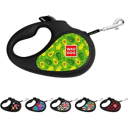 Повідець-рулетка для собак Waudog R-leash, малюнок "Авокадо", M, до 25 кг, 5 м, світловідбиваюча стрічка чорний - мініатюра 5