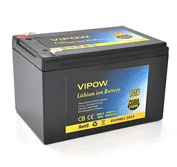 Літієва акумуляторна батарея Vipow VP12200LI 12 В 20 А·год Li-ion 18650, плата BMS, 151×98×101 мм - мініатюра 1