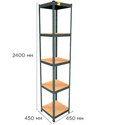 Металевий стелаж Emby Light Series (розмір 2400х450x450мм) 5 полиць ДСП до 100кг Чорний - мініатюра 2