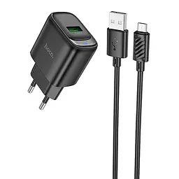 Мережевний зарядний пристрій Hoco C140A Smart QC3.0 18W 1USB-A + кабель USB to MicroUSB Black