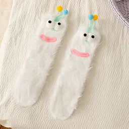 Шкарпетки дитячі пухнасті у вигляді білої гусениці One Size 4202