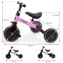 Біговел велосипед Kidwell 3 в 1 Pico Pink - мініатюра 5