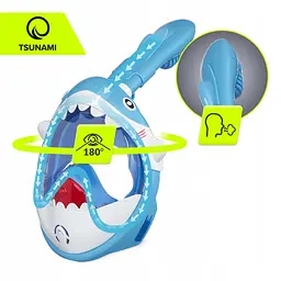 Маска для снорклінгу TSUNAMI Shark повнолицьова, дитяча Sky Blue (P-5907739318237) - мініатюра 6
