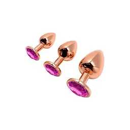 Металева анальна пробка Wooomy Tralalo Rose Gold Metal Plug Magenta S, діаметр 2,8 см, довжина 7 см - мініатюра 4
