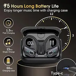 Бездротові спортивні навушники HD65 із зарядним кейсом і мікрофоном Bluetooth-навушники для спорту Чорні - мініатюра 2