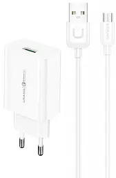 Сітчасте зарядне пристрій Usams T48 KiT T22 single USB-A QC3.0 18W 3A with U Turn MicroUSB cable Білий