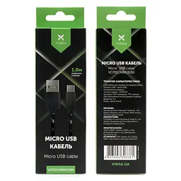 Дата кабель USB 2.0 AM to Micro 5P 2color nylon 1m black Vinga (VCPDCMBN31BK) - мініатюра 4