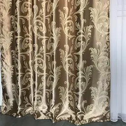 Штори софт-велюр блекаут "вензель" кавового кольору 2шт. 150х270 з білим шифоновим тюлем 400х270 ALBO pbe0052762 - мініатюра 2