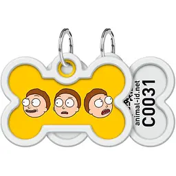 Адресник для собак і котів Waudog Smart ID з QR паспортом, Рік та Морті 2, L, 40х28 мм