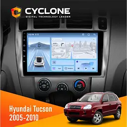 Штатна магнітола Hyundai Tucson 2005-2010 Cyclone C10-012 4x64, DSP, 4G Cyclone (НФ-00007729)