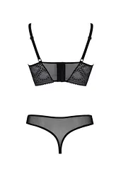 Комплект Passion DROSERA SET black S/M, сітка+мереживо, бюстьє та трусики танга - мініатюра 4