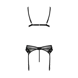 Комплект білизни Passion NESSY SET L/XL black, бюстгальтер, пояс для панчіх, стрінги - мініатюра 4