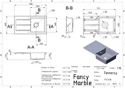 Кухонна мийка Fancy Marble Tennessee 106080013, Сірий - мініатюра 2