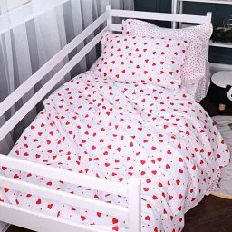 Простирадло MirSon Poplin Line Kids 01 Little Hearts 150х220 см біле з червоним (2200009710551) - мініатюра 4