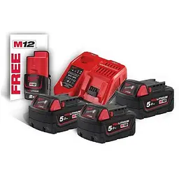Енергокомплект Li-Ion MILWAUKEE, M18 NRG-503 (ЗУ M12-18FC, 3х5Аг В5) + подарунок M12 B2 2Аг