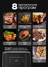 Багатофункціональна мультипіч Crownberg Air Fryer Grill на 5 літрів Аерогриль, аерофритюрниця без олії Black - мініатюра 3