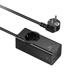 Мережевий зарядний пристрій подовжувач Hoco NS9 USB/3 Type-C PD 67W 1 розетка 2m чорний - мініатюра 5