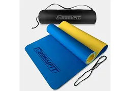Килимок для йоги та фітнесу EasyFit TPE+TC 6 мм двошаровий + Чохол синій-жовтий (EF-1924s-BEY)