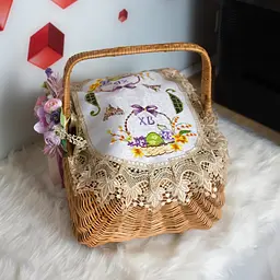 Вишита серветка на пасхальний кошик з ажурним мереживом 40х60 см №35/1, Kitchen Master Коричневий 86055 - мініатюра 3