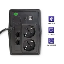 Джерело безперебійного живлення з симульованою синусоїдою Qoltec QLT450 240W 450VA LED, AVR, RJ45, 2xSchuko, 1x12V 4.5Ah - мініатюра 2