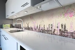 Кухонний фартух Нідерланди Ретро вінілова наклейка намальоване місто Рожевий 65х250 см Happy Pocket Z180897
