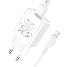 Адаптер мережевий BOROFONE Lightning Cable Aspirer single port charger set BA74A 1USB білий - мініатюра 8