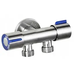 Кран для підключення сантехприладів Mixxus VAL-11-1/2x1/2x1/2 з нержавіючої сталі (синій) MI6219