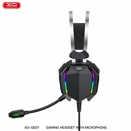 Ігрові навушники дротові з мікрофоном і RGB підсвічуванням, геймерські навушники чорні XO GE-07 - мініатюра 3
