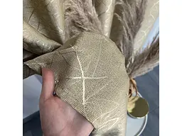 Льняні штори "бите стекло" золотистого кольору 2шт. 150х270 з білим шифоновим тюлем 400х270, на тасьмі ALBO pbe0052736 - мініатюра 4