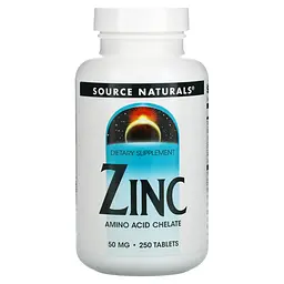 Цинк хелат, Zinc, 50 мг, 250 таблеток Source Naturals vit0002761