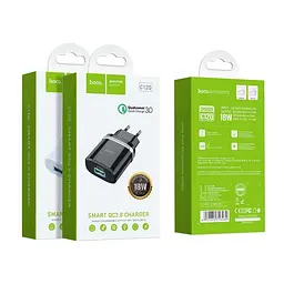 Мережевий зарядний пристрій HOCO C12Q Smart QC3. 0 charger 18W чорний - мініатюра 2