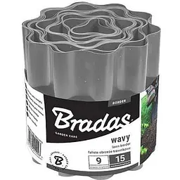 Бордюр газонний BRADAS пластик хвилястий 9мх10см сірий, OBFGY 0910