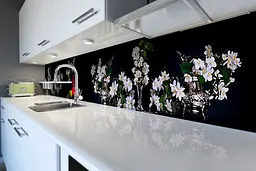 Кухонний фартух Пишні букети вінілова наклейка ПВХ білі Квіти на чорному тлі 60х200 см Happy Pocket Z180603 - мініатюра 6