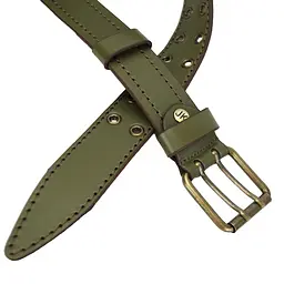 Ремінь чоловічий шкіряний хакі JK-4074 (120 см) з люверсами - мініатюра 5