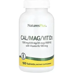 Вітаміни та мінерали Natures Plus Cal/Mag/Vit D3 with Vitamin K2, 180 таблеток