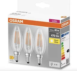 Лампа для свічки Osram 40W E14 SES LED Filament, теплий білий — 3 шт.