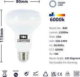 Світлодіодна світлодіодна лампа R80 TBE LIGHTING 15 Вт - стандартне гвинтове кріплення E27, еквівалентна енергозберігаюча - мініатюра 2