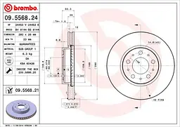 Диск гальмівний передній вентильований Volvo C70 I, 850, V70 I, S70 90-07р Brembo (09.5568.21) - мініатюра 2